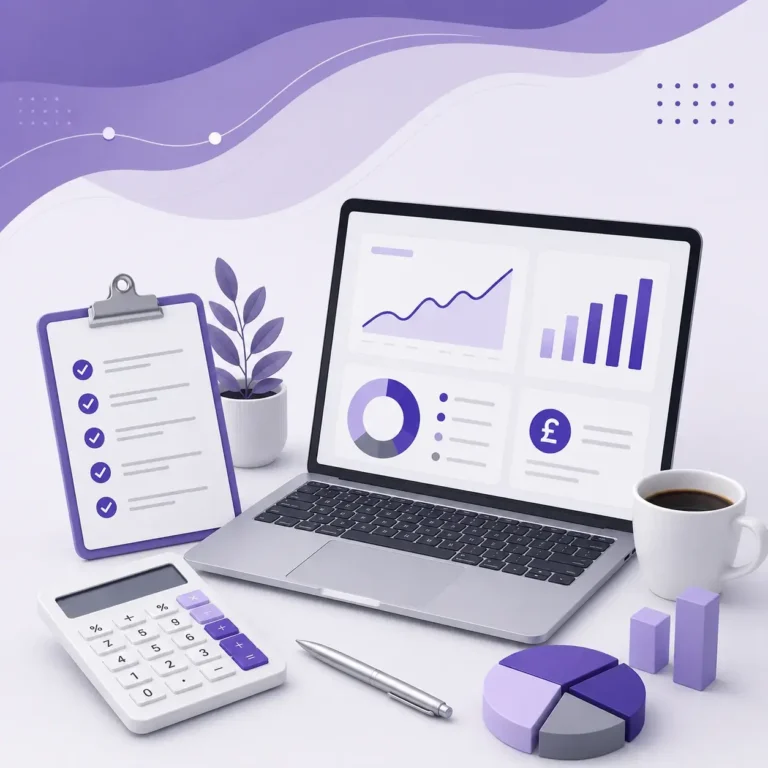 Digital dashboard showing financial analytics and management checklists for UK hospitality and retail businesses.