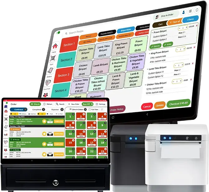 Perkss hospitality EPOS system showing point of sale terminal and mobile ordering interface
