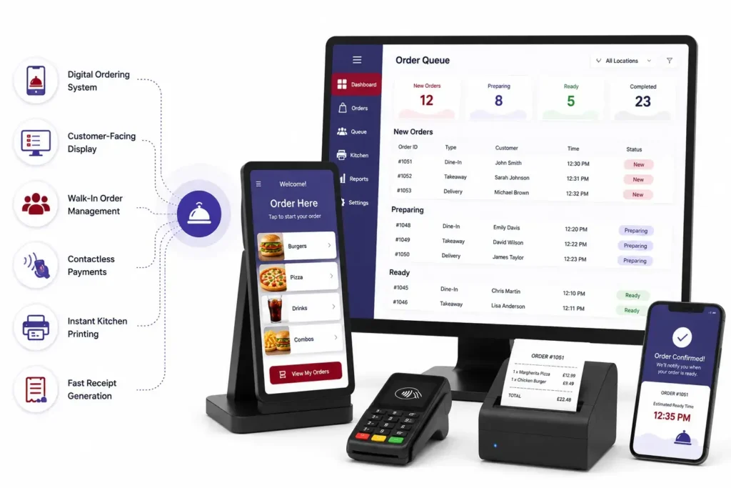Digital Ordering System with queue management and kitchen printing