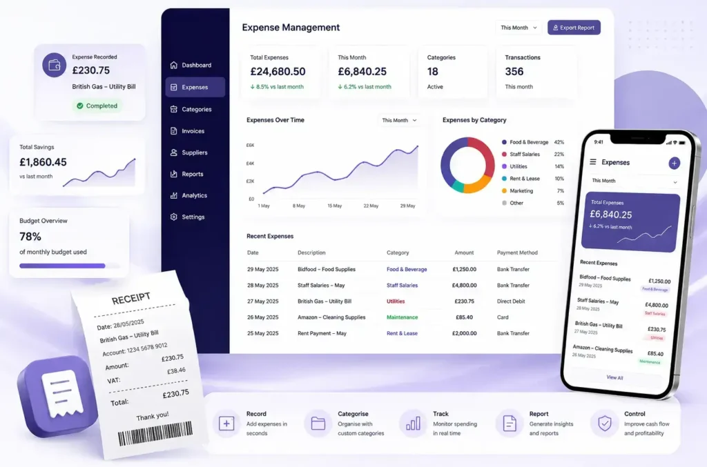 Expense Management dashboard for UK hospitality businesses using the Perkss Expense Management platform