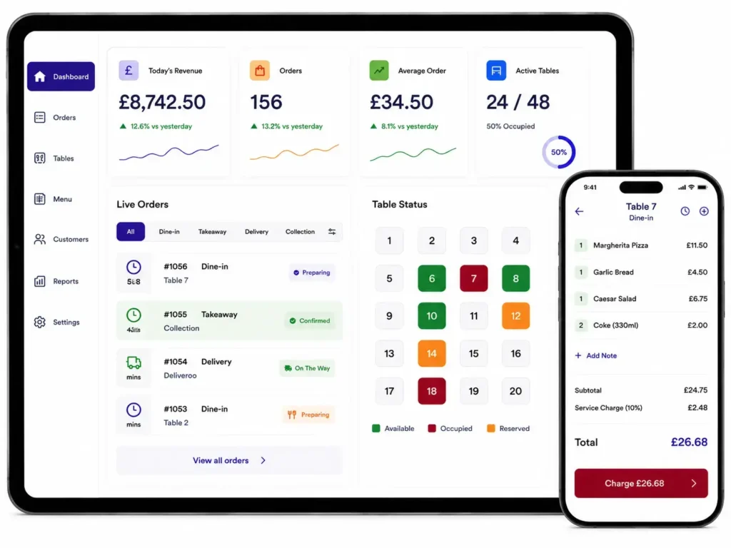 POS System for hospitality businesses with ordering, payments, tables and customer management