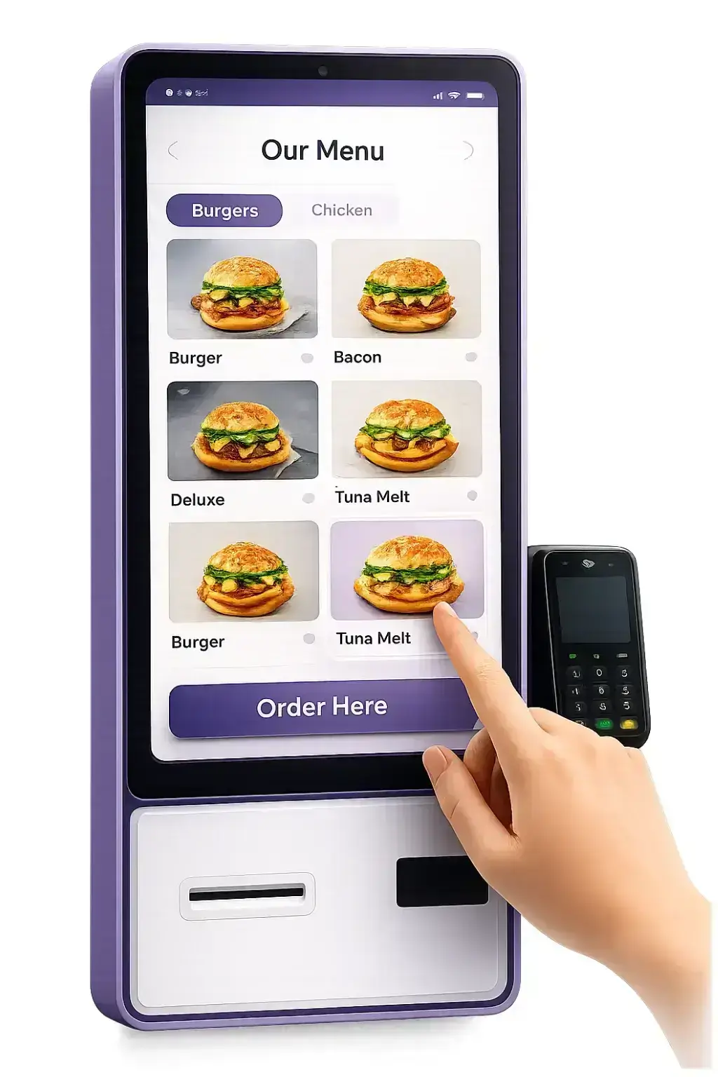 Customer browsing a digital self service kiosk menu