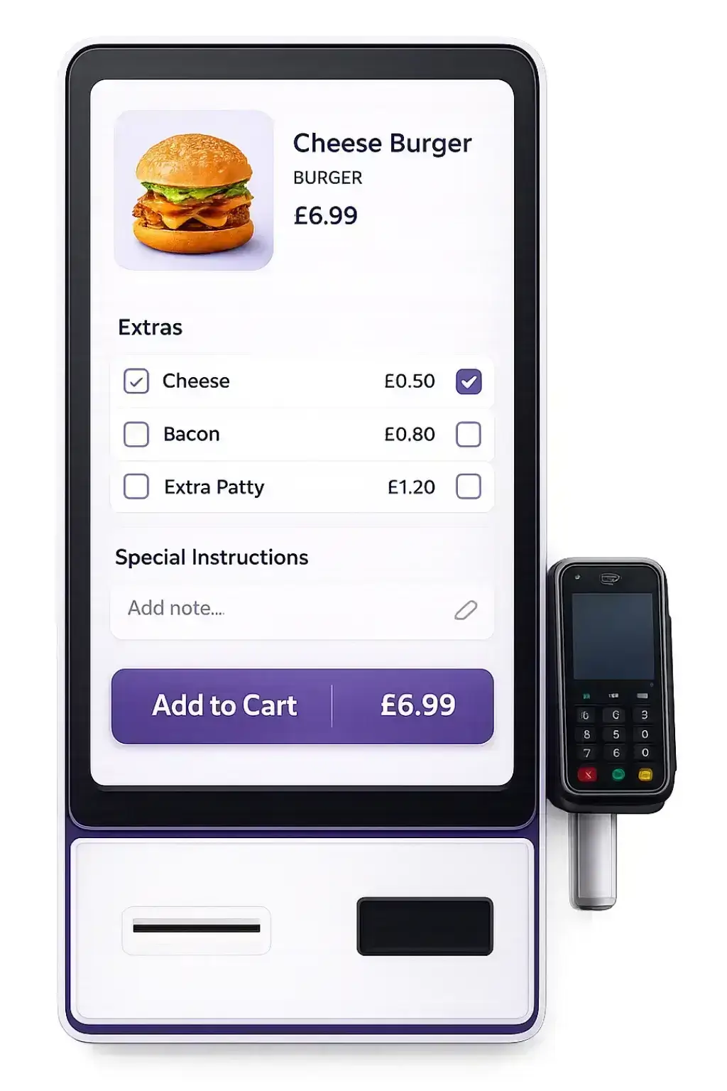 Customer customising an order on a self service kiosk