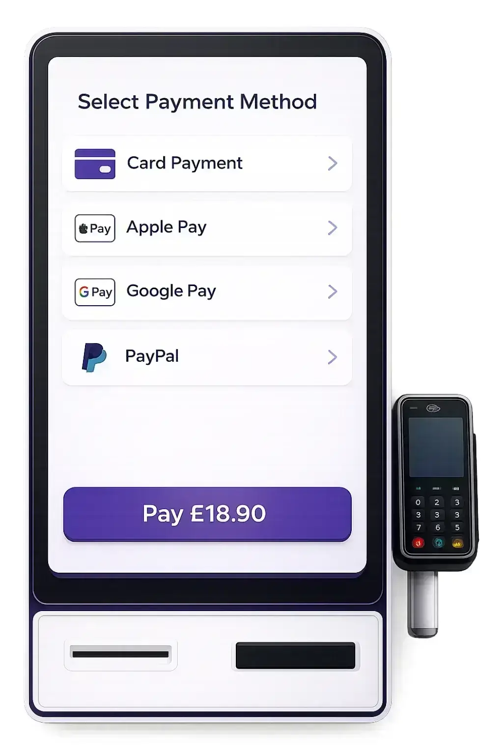 Secure payment options available through a self service kiosk