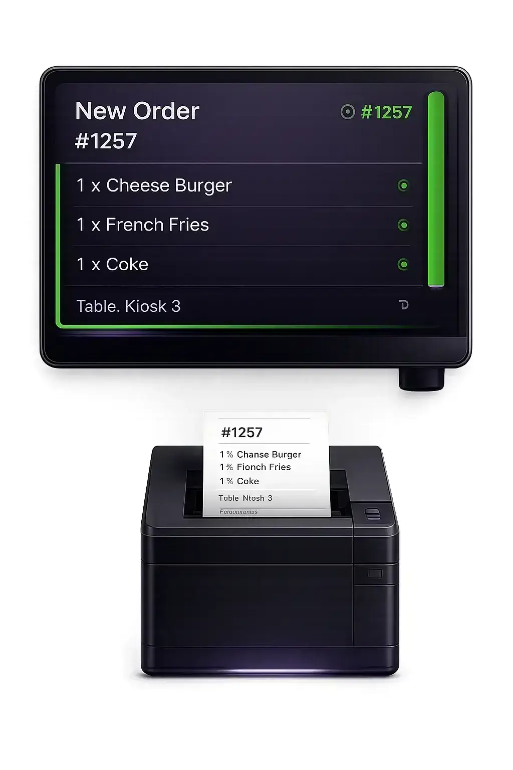 Self service kiosk order sent to EPOS and kitchen display system