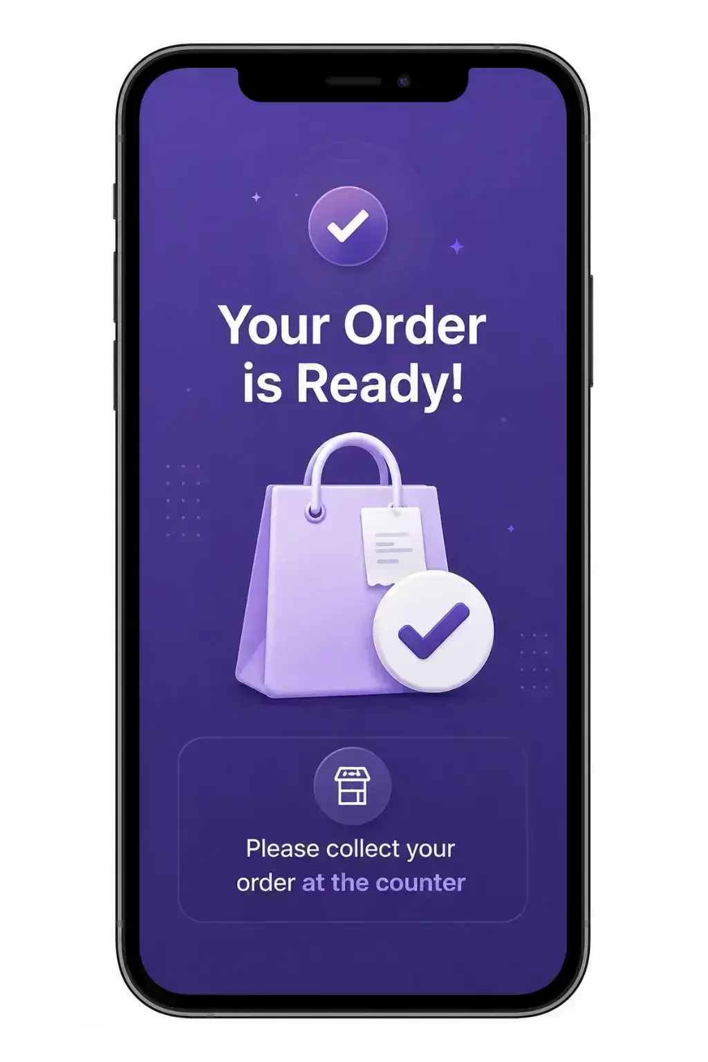 Self service kiosk notifying a customer that their order is ready