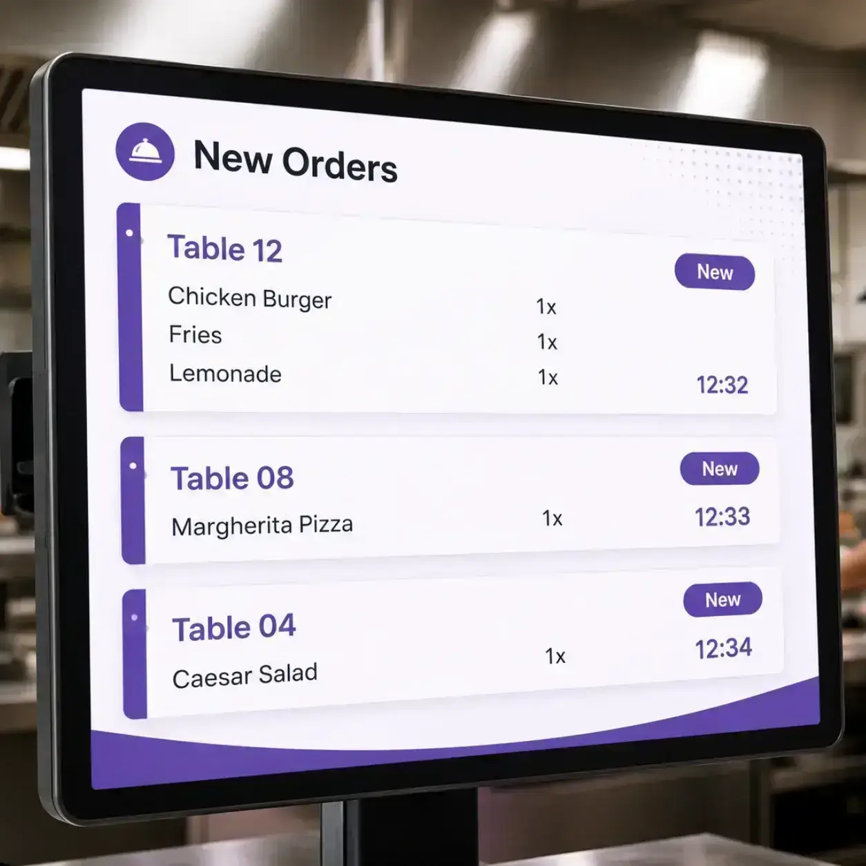 QR orders displayed in the restaurant kitchen