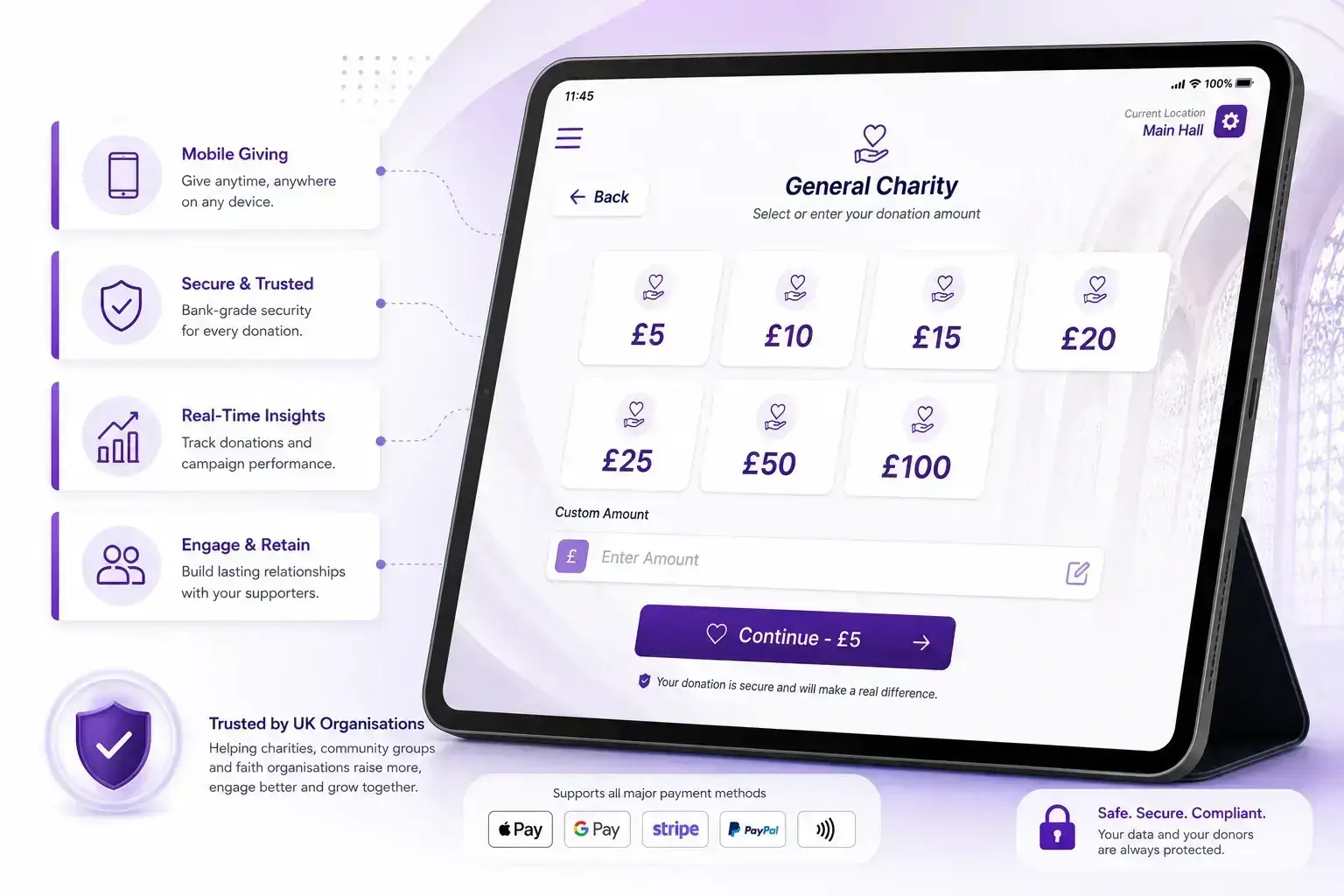 Donation Apps UK charity platform with mobile giving, secure payments and fundraising insights