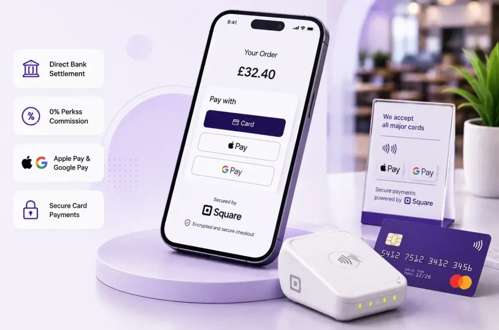Square Payments for Hospitality hero image with secure mobile checkout