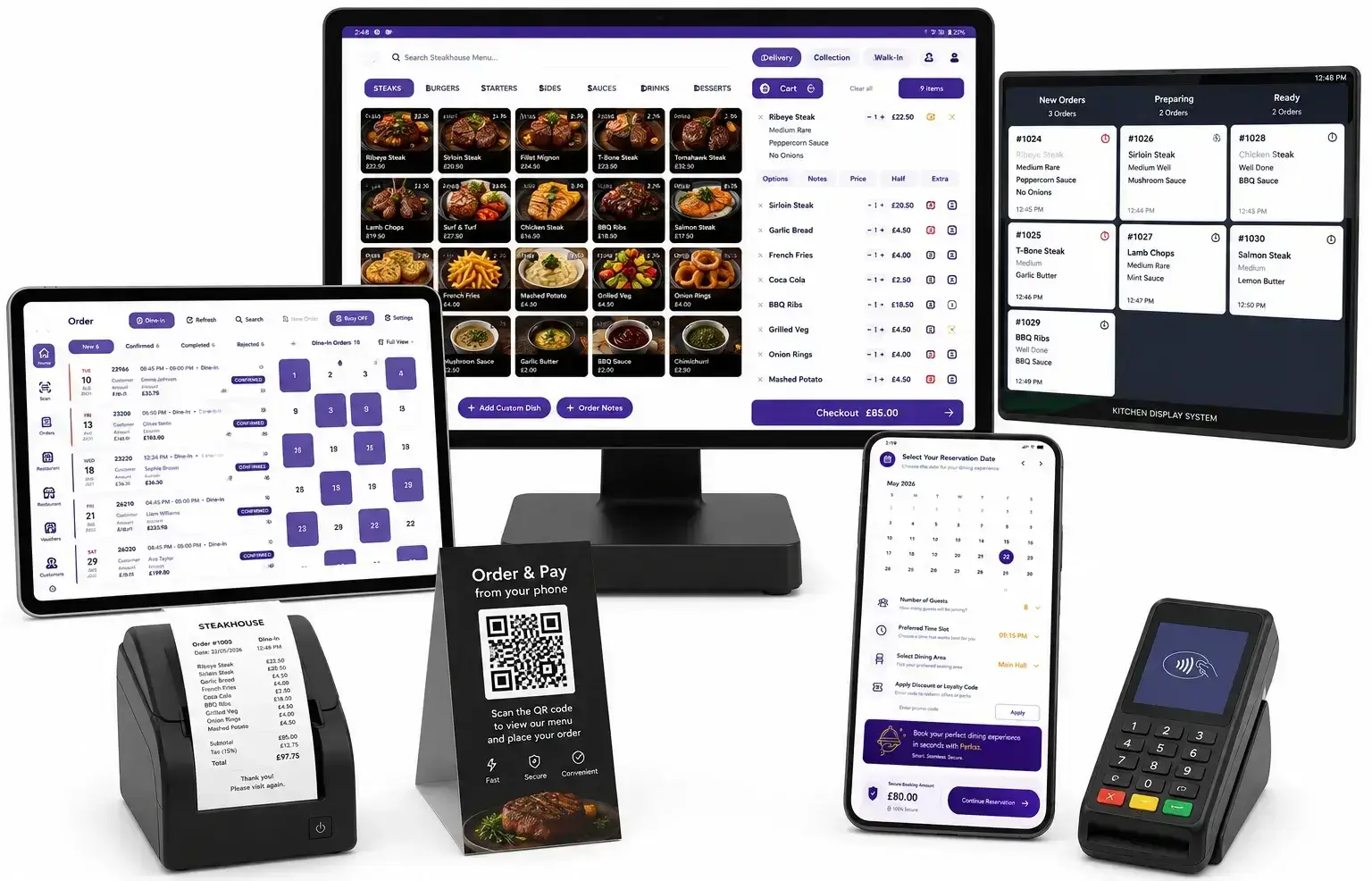 Complete Steakhouse Management System UK with Kitchen Display System, QR ordering, EPOS and reservation platform