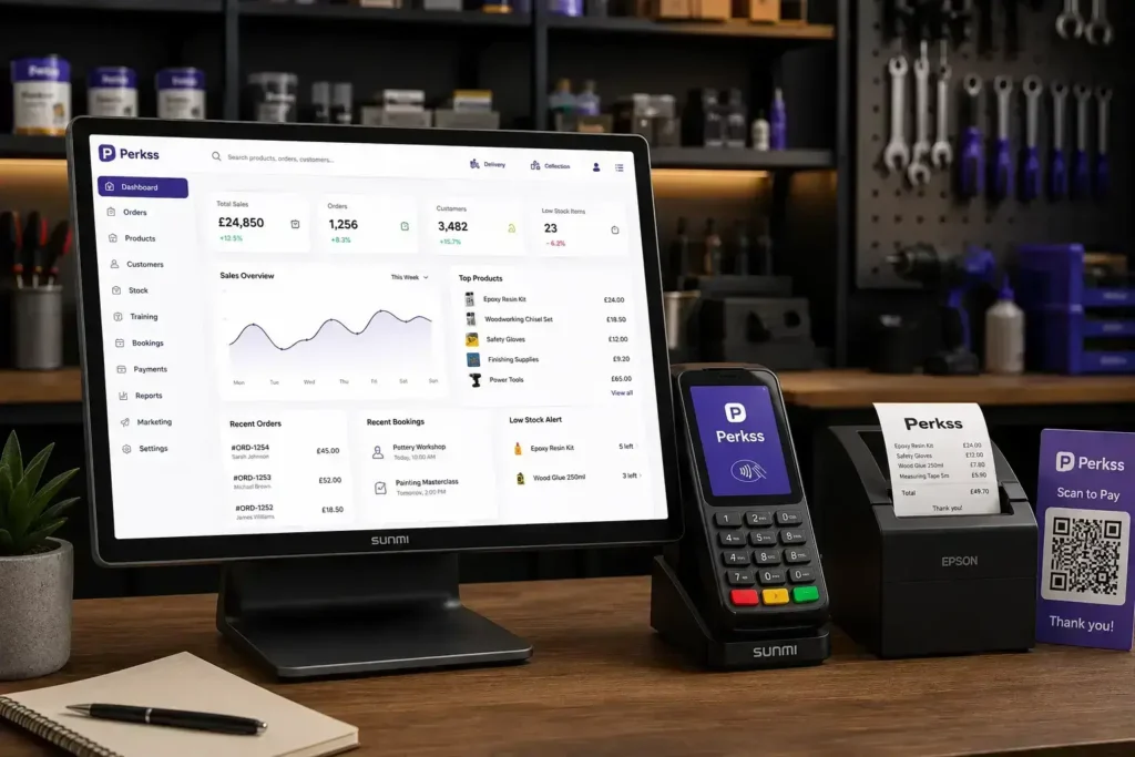 Workshop Management System UK with Perkss EPOS, payments and stock tools.